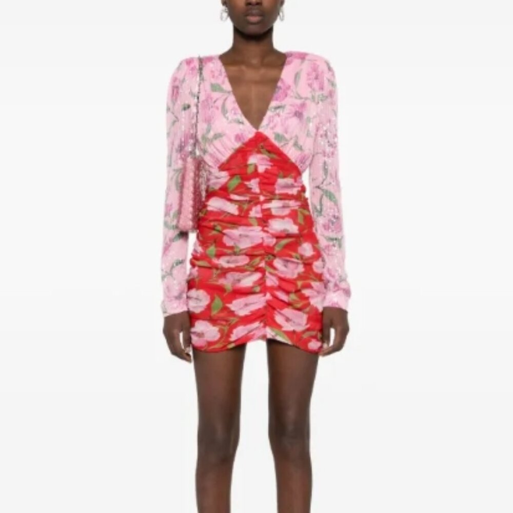 NWT ROTATE Birger Christensen Floral Red/Pink Mini Dress w/ Tags Size: M/8 $353